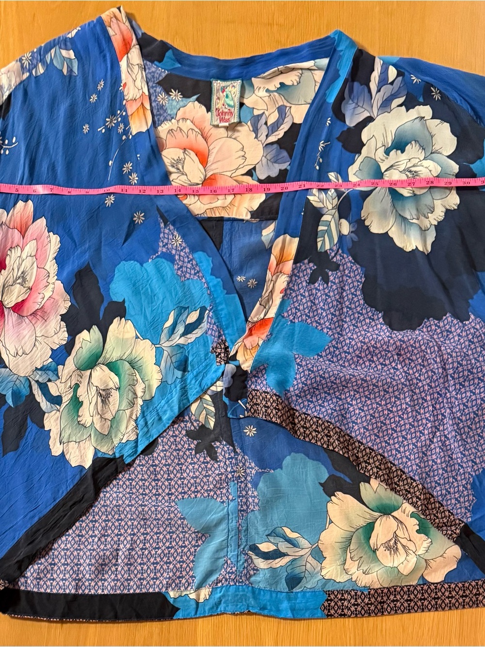 Johnny Was Embroidered  Floral Top in Blue, Coral and Cream - Picture 4 of 5
